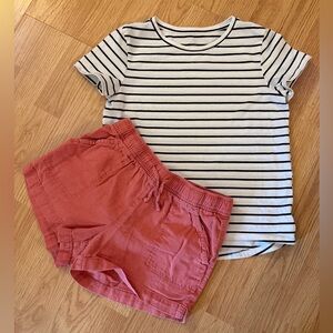 Striped T-Shirt and Coral Shorts Set